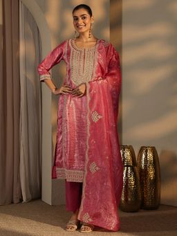 Libas - Pink Organza Kurta With Pant & Dupatta