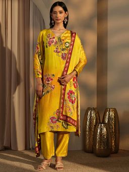 Libas - Yellow Crepe Kurta With Pant & Dupatta