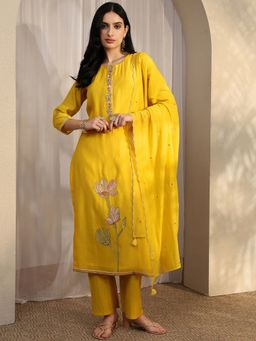 Libas - Yellow Silk Blend Kurta With Pant & Dupatta