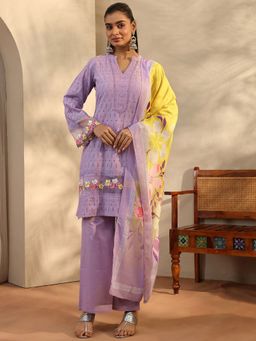 Libas - Lavender Cotton Kurta With Palazzo & Dupatta