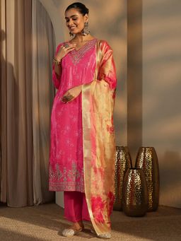 Libas - Pink Chinon Kurta With Pant & Dupatta