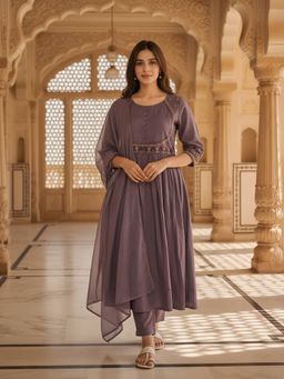Rangita - Lavender Polyviscose Anarkali Kurta With Pant & Dupatta