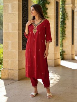 Rangita - Red Polyviscose Kurta With Pant
