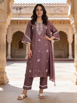 Rangita - Mauve Polyviscose Kurta With Pant & Dupatta