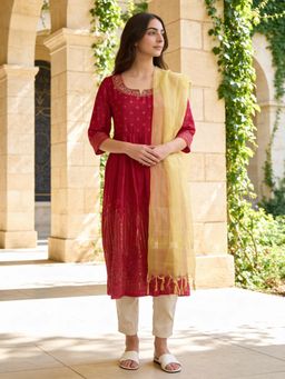Rangita - Pink Polyviscose Anarkali Kurta With Pant & Dupatta