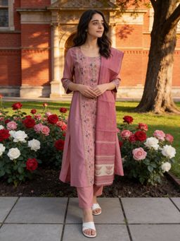 Rangita - Pink Chanderi Kurta With Pant & Dupatta
