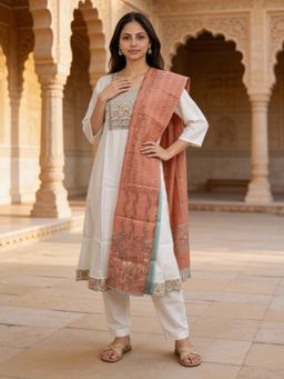 Rangita - White Polyviscose Anarkali Kurta With Pant & Dupatta