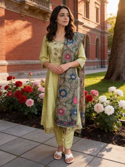Rangita - Green Polyviscose Anarkali Kurta With Pant & Dupatta