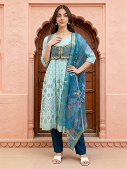 Rangita - Blue Polyviscose Anarkali Kurta With Pant & Dupatta