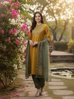 Rangita - Mustard Polyviscose Kurta With Salwar & Dupatta
