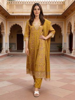 Rangita - Mustard Polyviscose Anarkali Kurta With Pant & Dupatta