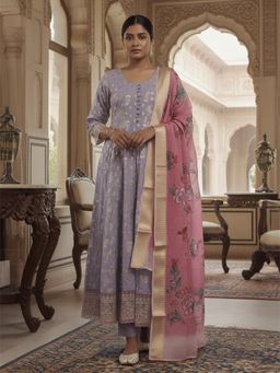 Rangita - Lavender Polyviscose Anarkali Kurta With Pant & Dupatta