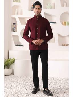 PRATEEK MUNJAL - Wine Bandgala Blazer and Pant