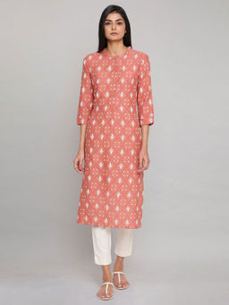 W - Light Pink Printed Button Don Kurta