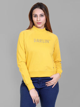 Club York - Women's Yellow Full Sleeve Typography Print Round Neck Sweatshirt