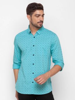 Spykar - Cool Blue Cotton Full Sleeve Printed Shirt for Men