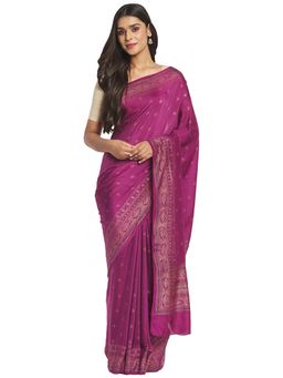 Fabindia - Magenta Hand Block Print Viscose Blend Sari