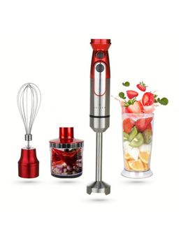 Solara - Electric Hand Blender for Kitchen with Whisk Mixing Jar & Chopper Red