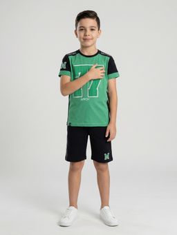 Monte Carlo - Green Regular Fit Printed T-Shirt with Shorts