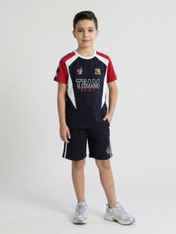 Monte Carlo - Navy Blue Regular Fit Printed T-Shirt with Shorts