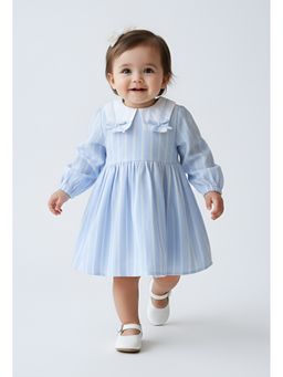 Bella Moda - Blue Striped Dress with Peter Pan Collar and Bow Detail