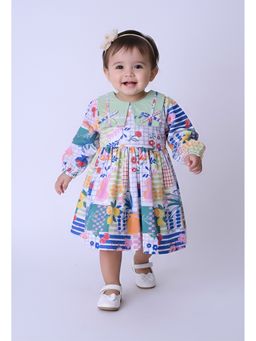 Bella Moda - Printed Dress with Contrast Collar and Bow Detail