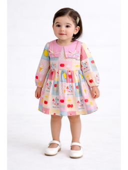 Bella Moda - Printed Dress with Contrast Collar and Bow Detail