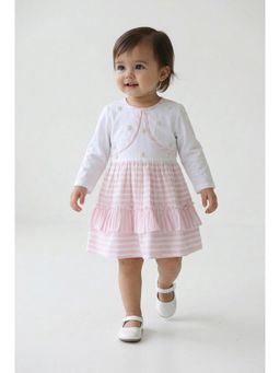 Bella Moda - Striped Dress with Embellished Yoke and Frill Hem