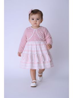 Bella Moda - Striped Dress with Embellished Yoke and Frill Hem