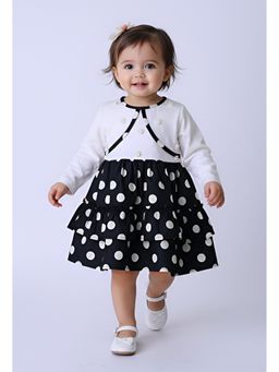 Bella Moda - Dress with Embellished Yoke and Dots Printed Frill Hem