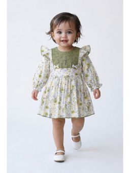 Bella Moda - Floral Printed Dress with Embroidered Yoke and Bow Detail