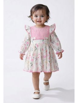 Bella Moda - Floral Printed Dress with Embroidered Yoke and Bow Detail
