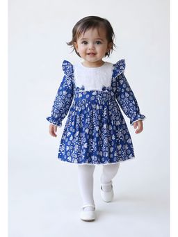 Bella Moda - Floral Printed Dress with Embroidered Yoke and Bow Detail