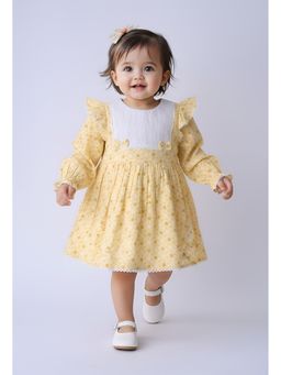 Bella Moda - Floral Printed Dress with Embroidered Yoke and Bow Detail