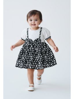 Bella Moda - Abstract Print Dress with Pinafore Style and Bow Detail