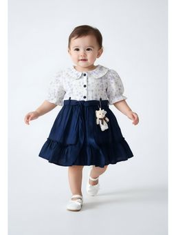 Bella Moda - Navy Blue Cotton Ballon Dress with Belt and Matching Teddy Bear