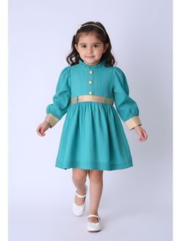 Bella Moda - Green Fancy Full-Sleeve Dress with Contrast Cuff and Belt