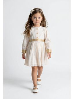 Bella Moda - White Fancy Full-Sleeve Dress with Contrast Cuff and Belt