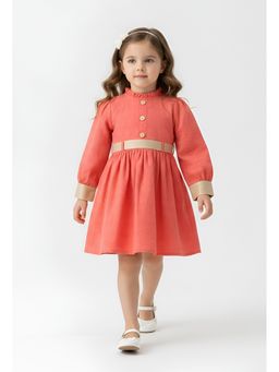 Bella Moda - Red Fancy Full-Sleeve Dress with Contrast Cuff and Belt