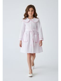 Bella Moda - Pink Cotton Full Sleeves Striped Dress and Belt