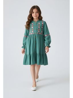 Bella Moda - Green Cotton Floral Embroidered Dress