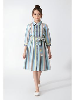 Bella Moda - Cotton Full Sleeves Striped Dress with Belt