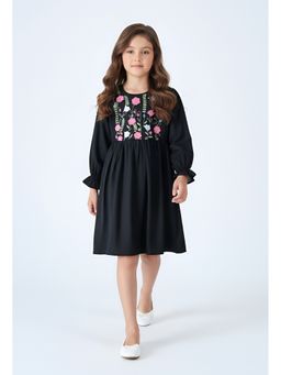 Bella Moda - Black Cotton Full Floral Embroidered Dress