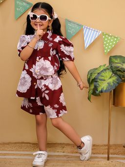 Tiny Bugs - Maroon Puff Sleeve Top with Shorts