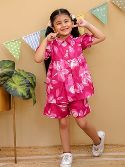 Tiny Bugs - Pink Puff Sleeve Top with Shorts