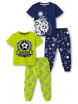 Trampoline - Cotton Blend Knit Printed T-Shirt and Joggers (Pack Of 2)