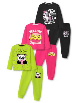 Trampoline - Unicorn and Panda Printed T-Shirt and Joggers (Pack Of 3)
