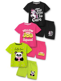 Trampoline - Cotton Blend Knit Unicorn Printed T-Shirt and Shorts (Pack Of 3)