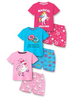 Trampoline - Cotton Blend Knit Printed T-Shirt and Shorts (Pack Of 3)