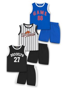 Trampoline - Cotton Blend Knit Sports Theme Printed T-Shirt and Shorts (Pack Of 3)